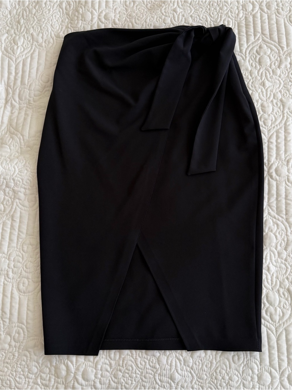 Airport Black Wrap Skirt Tie Waist Front Split Tulip Pencil Midi European S 38